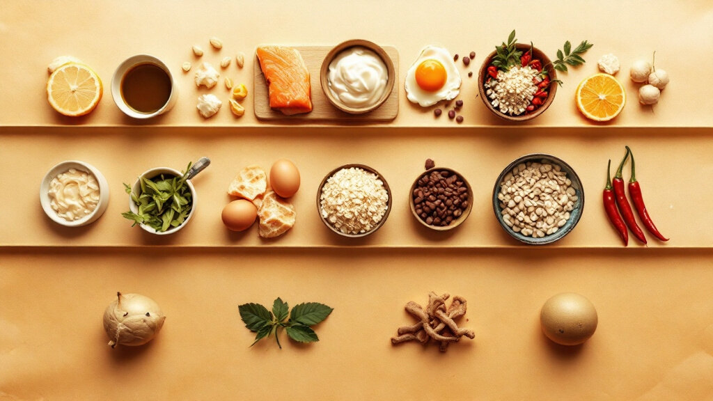 An honest tier list of natural appetite suppressants ranked by evidence strength — protein, viscous fiber, water-rich foods and sleep in the top tier; green tea, chili and glucomannan in the middle; Garcinia cambogia in the overhyped tier — on a warm cream background