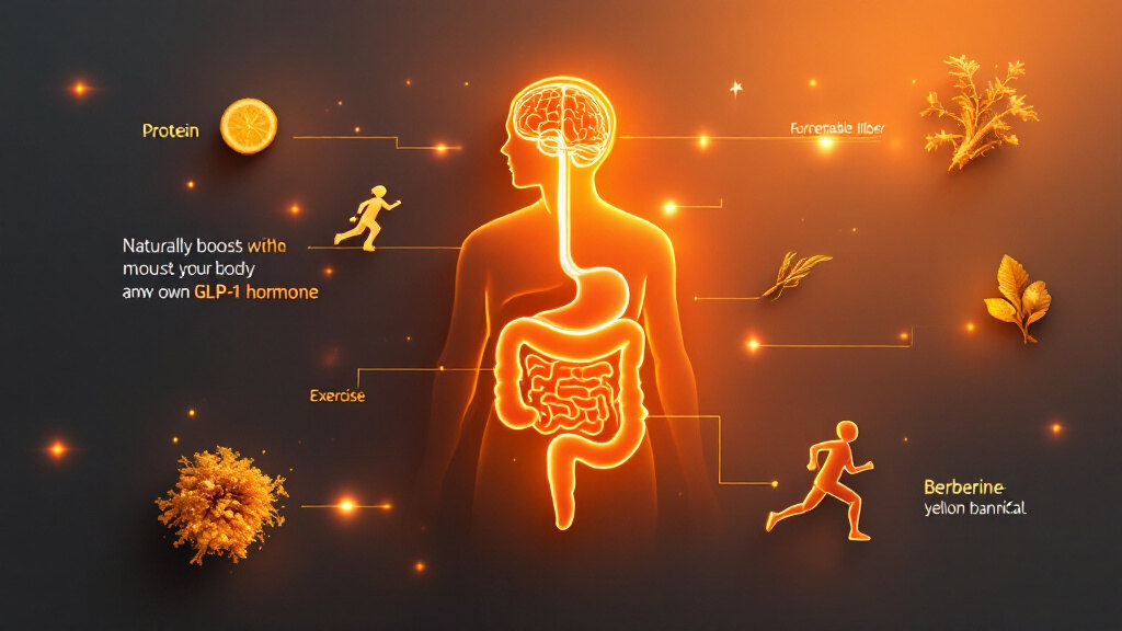 How natural GLP-1 boosters work: protein, fermentable fiber and exercise, plus plant compounds like berberine, signal the gut's L-cells to release more of the body's own GLP-1 hormone, supporting fullness and steady blood sugar