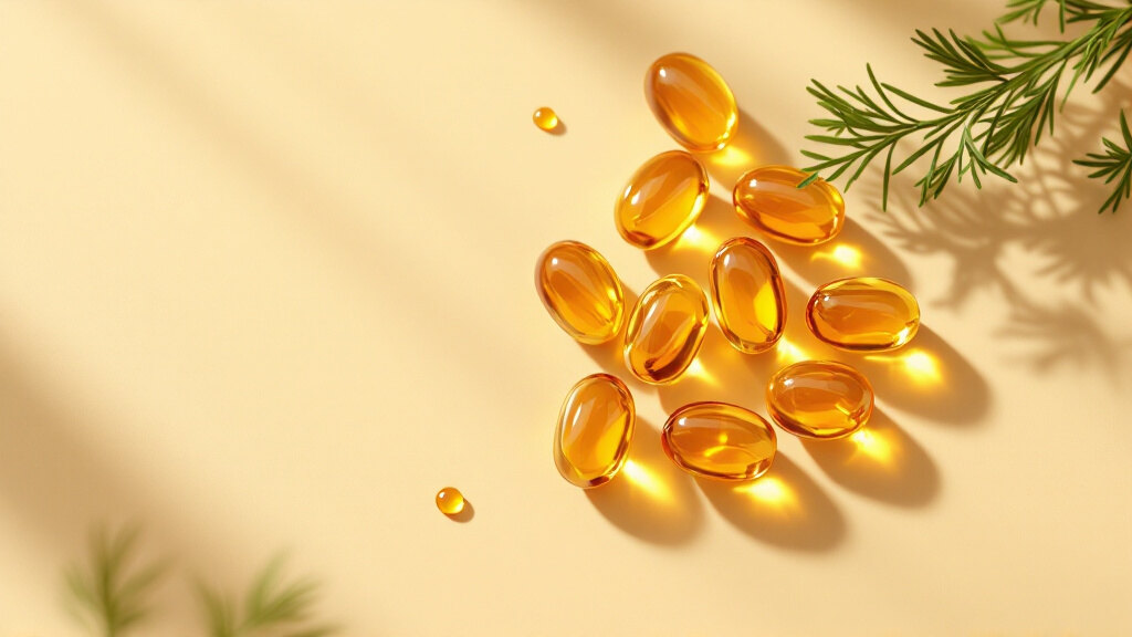 Illustration of omega-3 and weight — fish-oil omega-3 targeting waist and visceral fat and supporting body composition rather than scale weight, on a warm cream background
